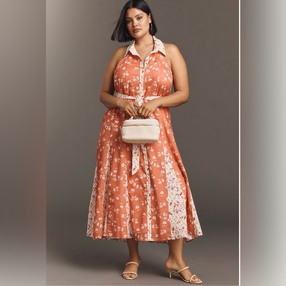 ANTHROPOLOGIE Maeve Halter Open Back Godet Midi Dress - Picture 4 of 12